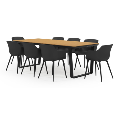Alora tuinset in zwart aluminium en polywood tafelblad met 8 Paco tuinstoelen