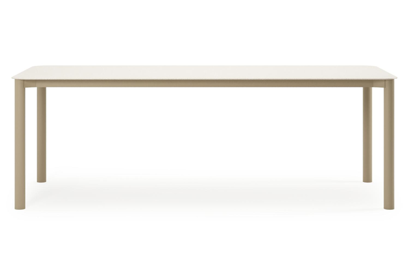 Mira tuintafel rechthoekig afgerond in beige aluminium en sintered stone Crema minerale - L 220 x B 92 x H 74 cm