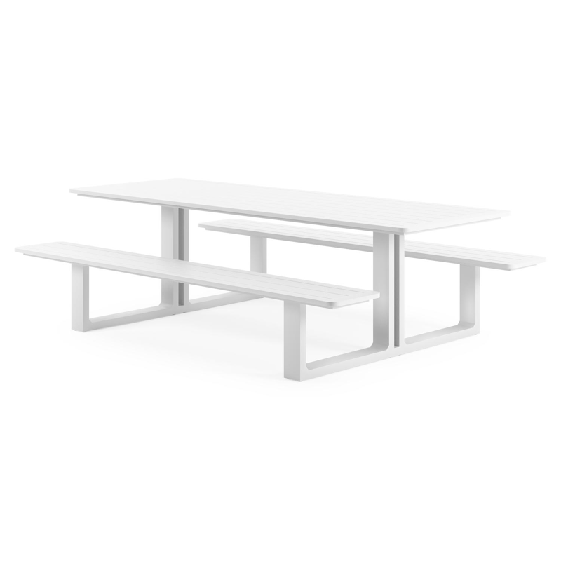 Table de pique-nique Merano en aluminium blanc - Lg 240 x Larg 181 x H 73 cm