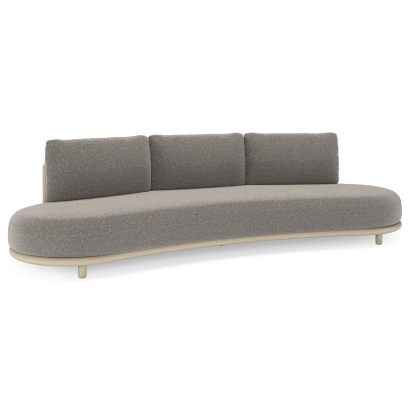 Lomano loungebank in beige aluminium en beige verticaal geweven luxe vlakke rope met Chartres Drizzle all weather sunbrella® luxe