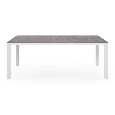 Toma tuinset in wit aluminium en grijs keramische print tafelblad met 8 stapelbare Bahia tuinstoelen