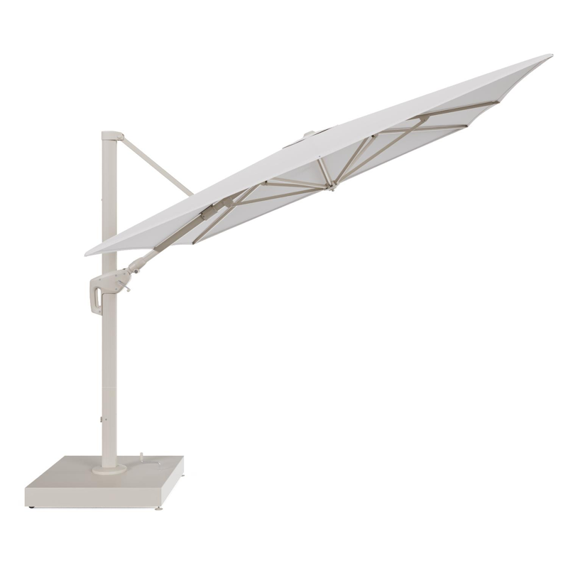 Minore zweefparasol met tiltfunctie in beige aluminium en Ego Eggshell All Weather Solica parasoldoek - L1 400 x L2 300 cm met parasolvoet Minore 260 kg met wielen