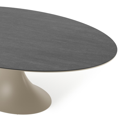 Table de jardin Fano ovale en aluminium beige et céramique pleine Basalt Black - Lg. 240 x Lrg. 135 x Haut. 75 cm