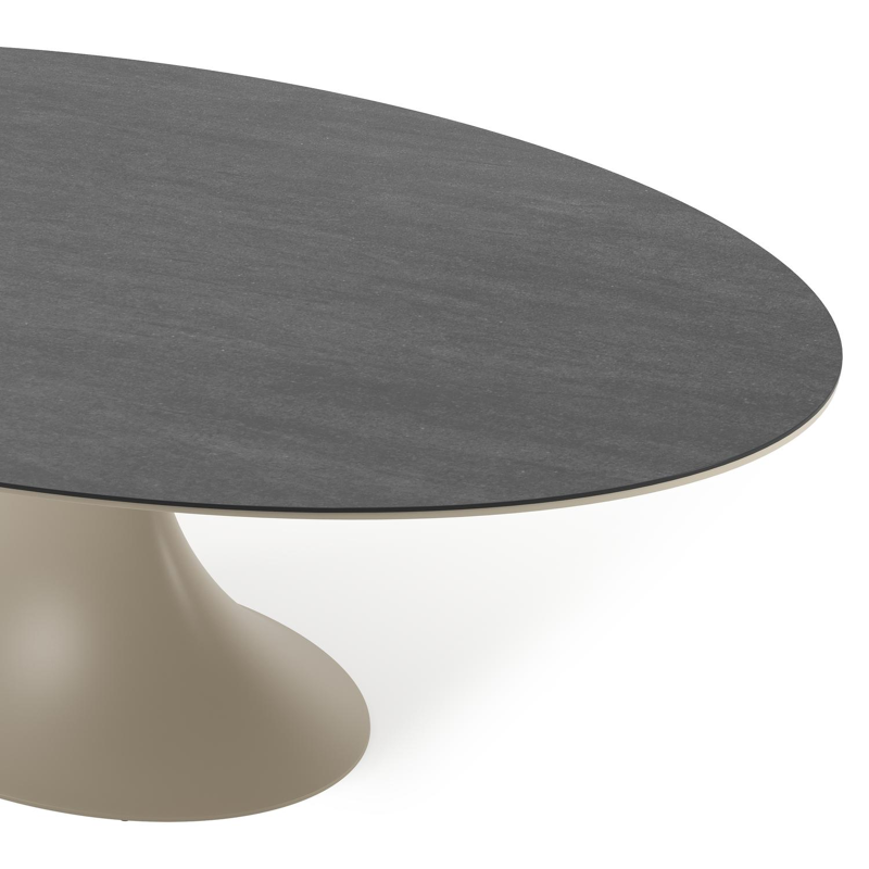 Fano tuintafel ovaal in beige aluminium en volkeramiek Basalt Black - L 240 x B 135 x H 75 cm