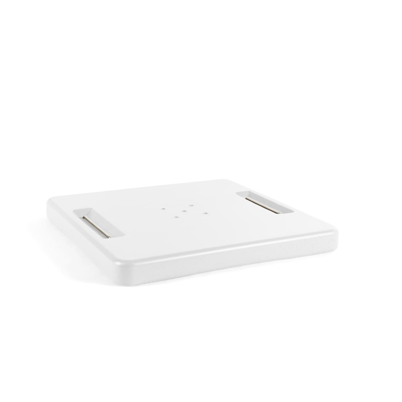 Rufina zweefparasol in wit aluminium met natte white all weather sunbrella® luxe parasoldoek - L1: 300 x L2: 400 cm (met voet)