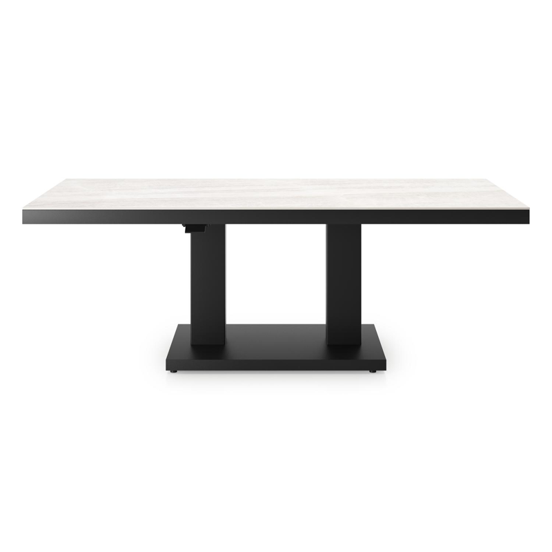 Cirello pop-up loungetafel rechthoekig in zwart aluminium en volkeramiek Taj Mahal - L 140 x B 80 x H 49.7 cm