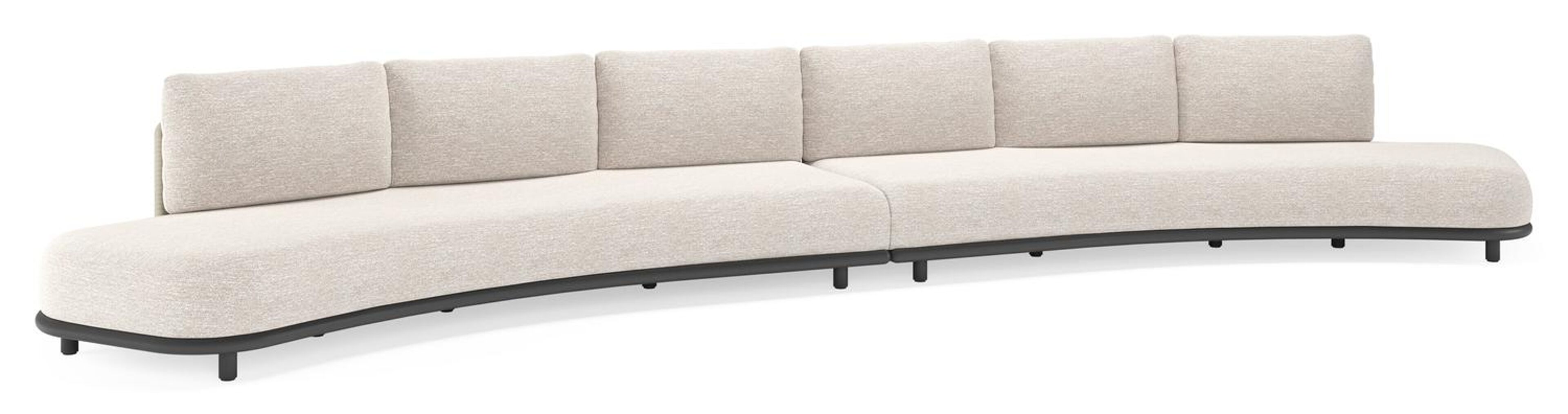 Lomano loungebank in zwart aluminium en beige verticaal geweven luxe vlakke rope met Tundra Sand all weather sunbrella® luxe