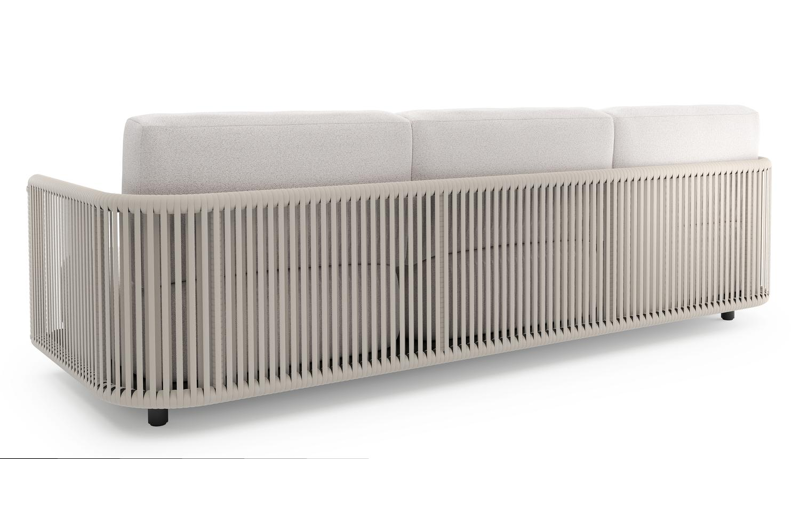 Organo loungeset in zwart aluminium en beige verticaal geweven luxe vlakke rope met ego eggshell all weather Solica kussen