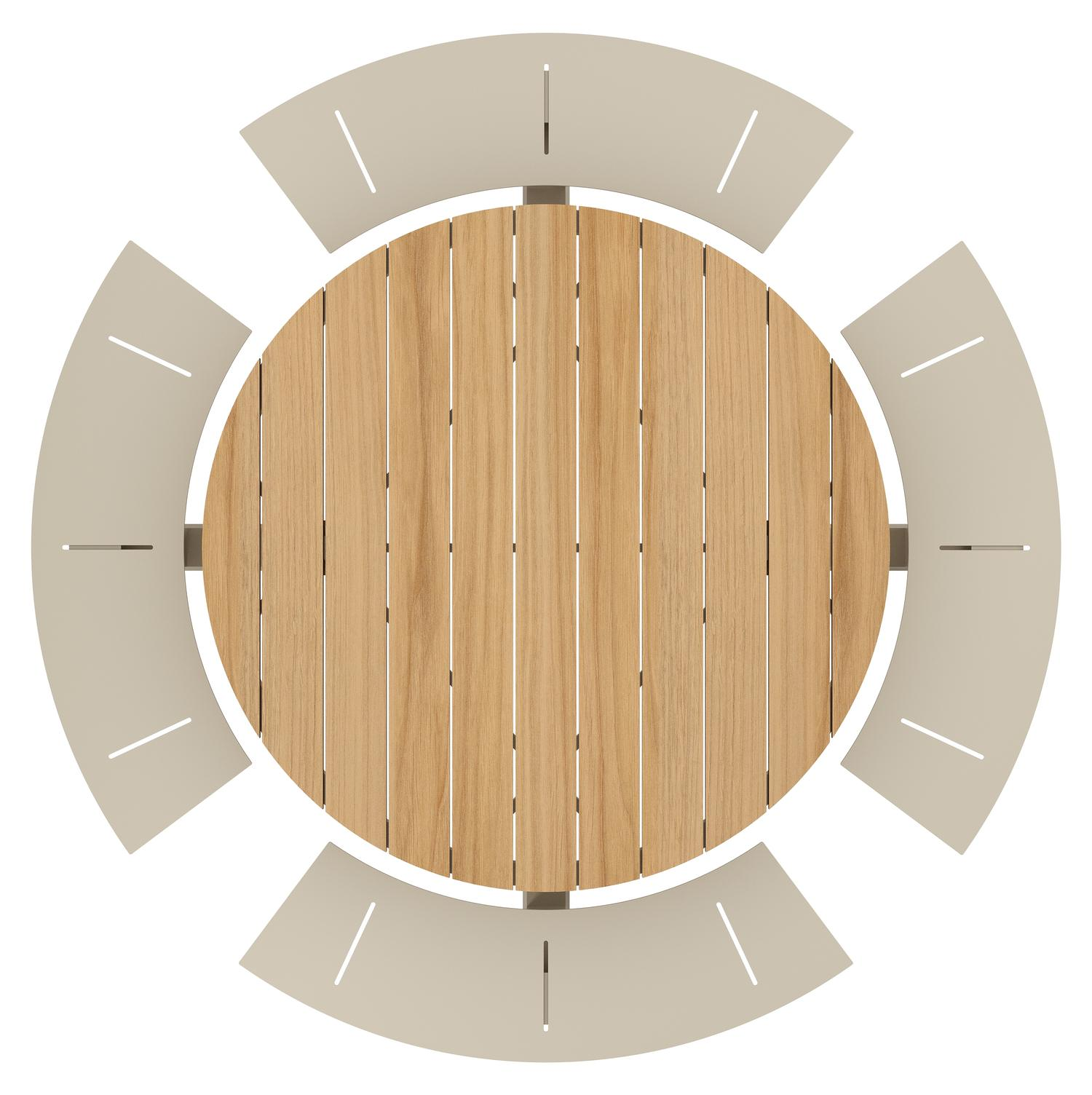 Rondino picknicktafel in beige aluminium en teak - Dia. 236 x H 71,5 cm