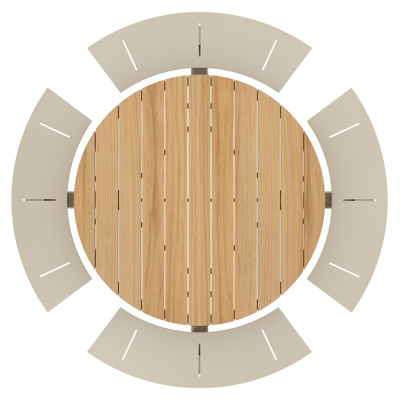 Rondino picknicktafel in beige aluminium en teak - Dia. 236 x H 71,5 cm