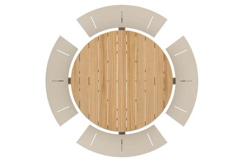 Rondino picknicktafel in beige aluminium en teak - Dia. 236 x H 71,5 cm