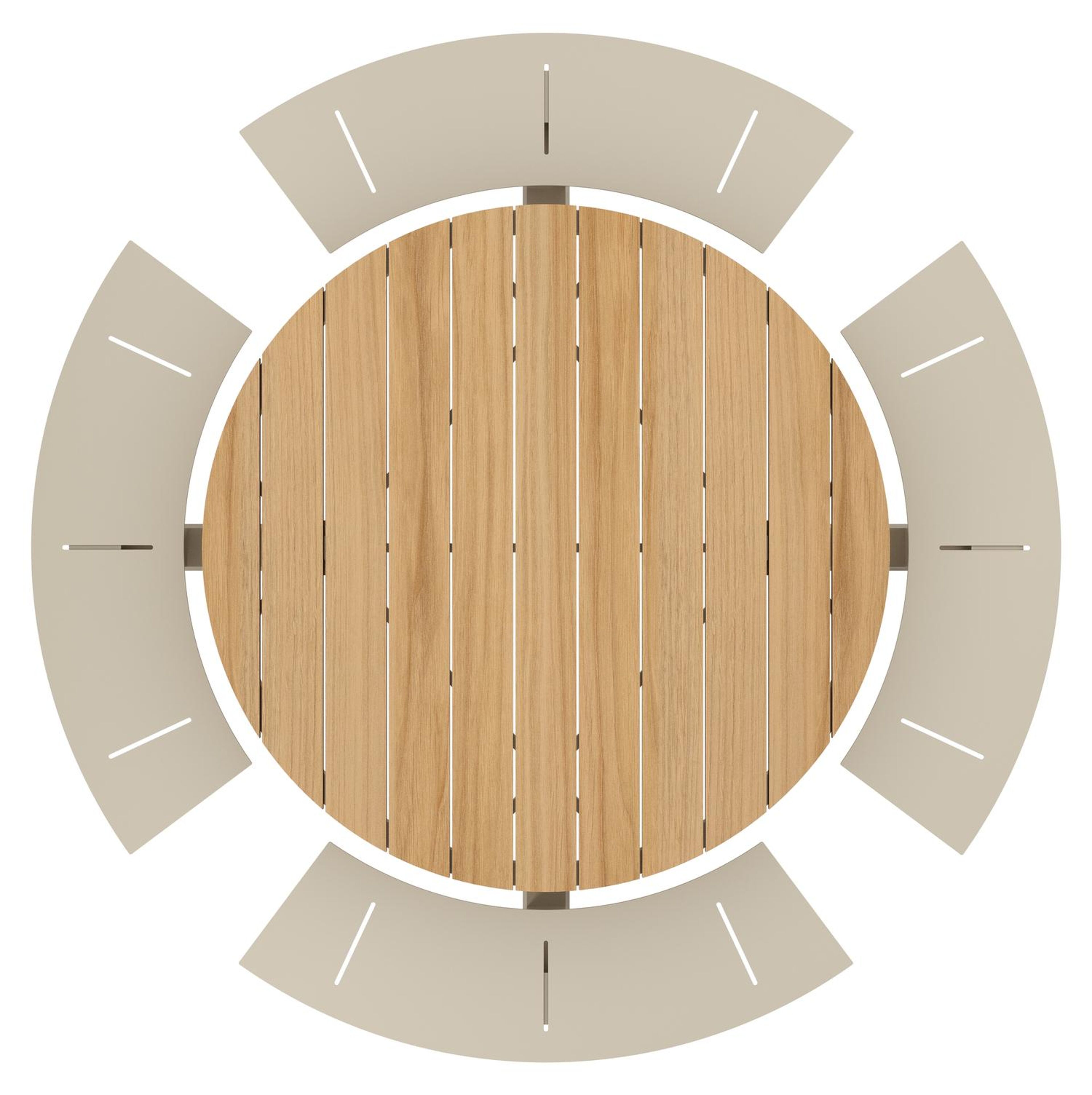 Table de pique-nique Rondino en aluminium beige et teck - Diam. 236 x Haut. 71,5 cm