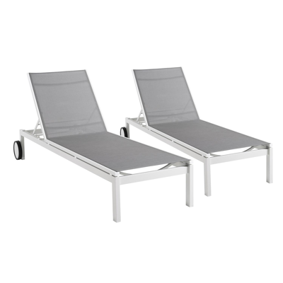 Set van 2 verstelbare Caravelle ligbedden in wit aluminium en grijs textilene
