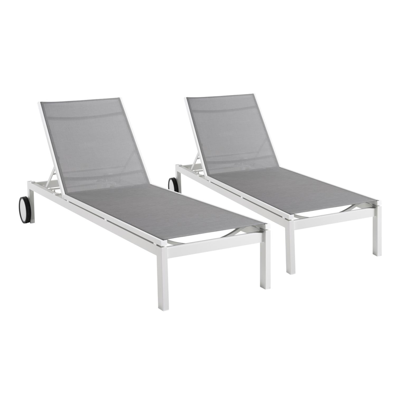 Set van 2 verstelbare Caravelle ligbedden in wit aluminium en grijs textileen