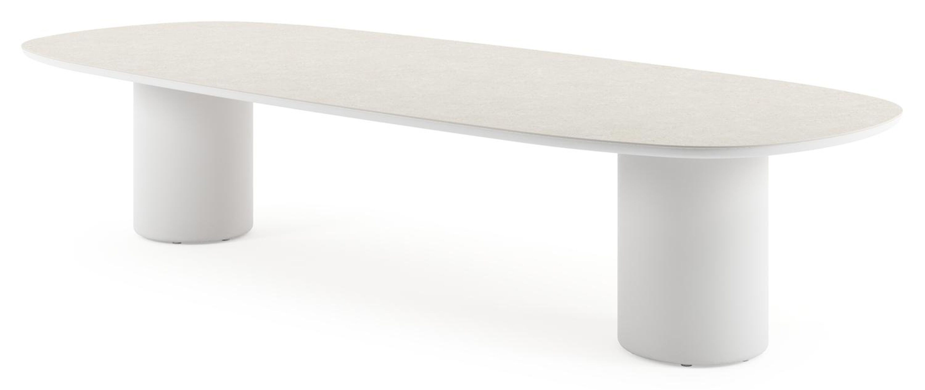 Amico low dining tuintafel bombo in wit aluminium en volkeramiek Shilin - L 320 x B 130 x H 61 cm