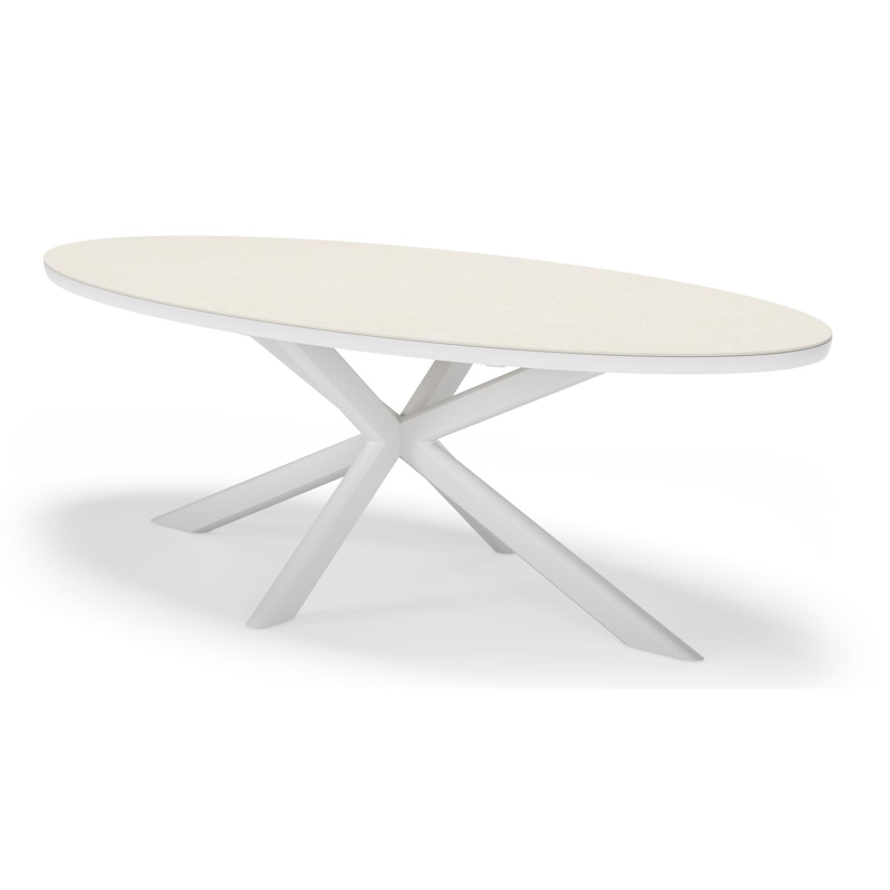 Pamplona tuintafel ovaal in wit aluminium en sintered stone Crema minerale - L 240 x B 115 x H 72 cm
