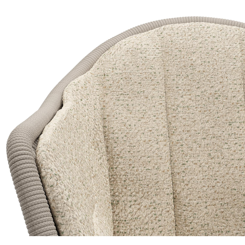 Pagino tuinstoel in wit aluminium en beige verticaal geweven ronde rope met zitkussen in All Weather Cosytica Bora Forest