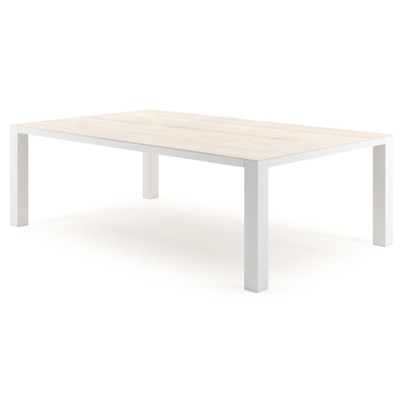 Table de jardin Nano rectangulaire en aluminium blanc et céramique pleine Travertino Bianco - Lg. 240 x Lrg. 148 x Haut. 73 cm