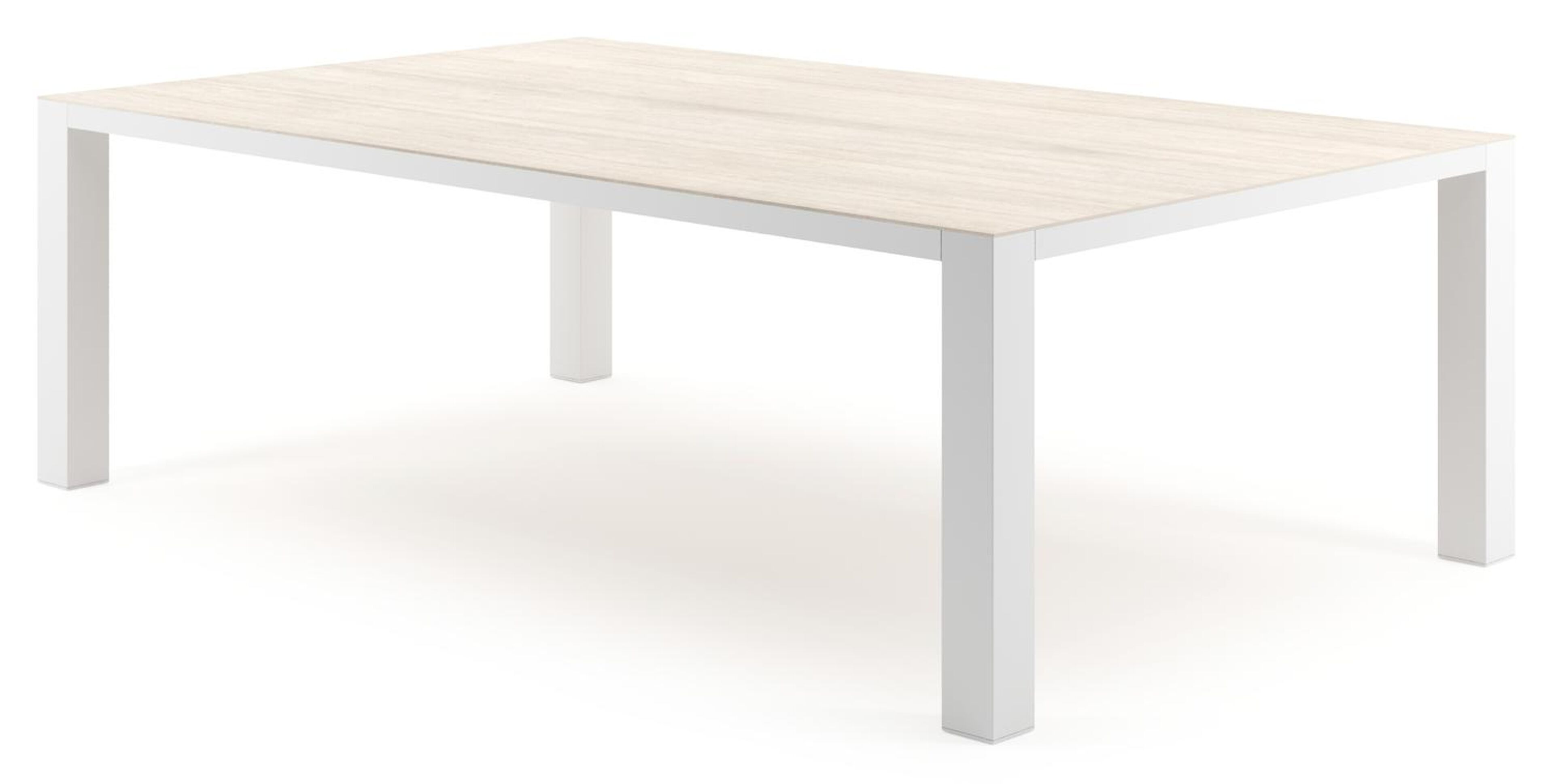 Table de jardin Nano rectangulaire en aluminium blanc et céramique pleine Travertino Bianco - Lg. 240 x Lrg. 148 x Haut. 73 cm