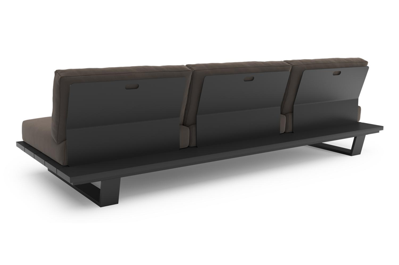 Canapé de jardin Pagino en aluminium noir et coussins en all weather sunbrella® luxe natte nature grey