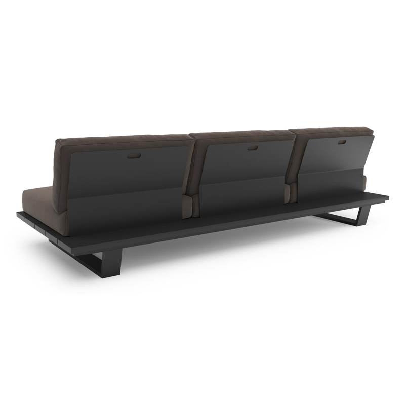 Pagino loungebank in zwart aluminium met natte nature grey all weather sunbrella® luxe kussen