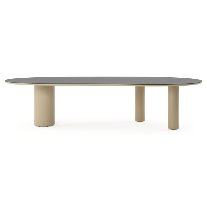 Table de jardin Amico organique en aluminium beige et céramique pleine Basalt Black - Lg. 320 x Lrg. 145 x Haut. 73.5 cm