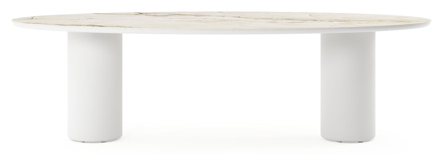 Table de jardin Amico oval en aluminium blanc et céramique pleine Colorado Dunes - Lg. 260 x Lrg. 125 x Haut. 73.5 cm