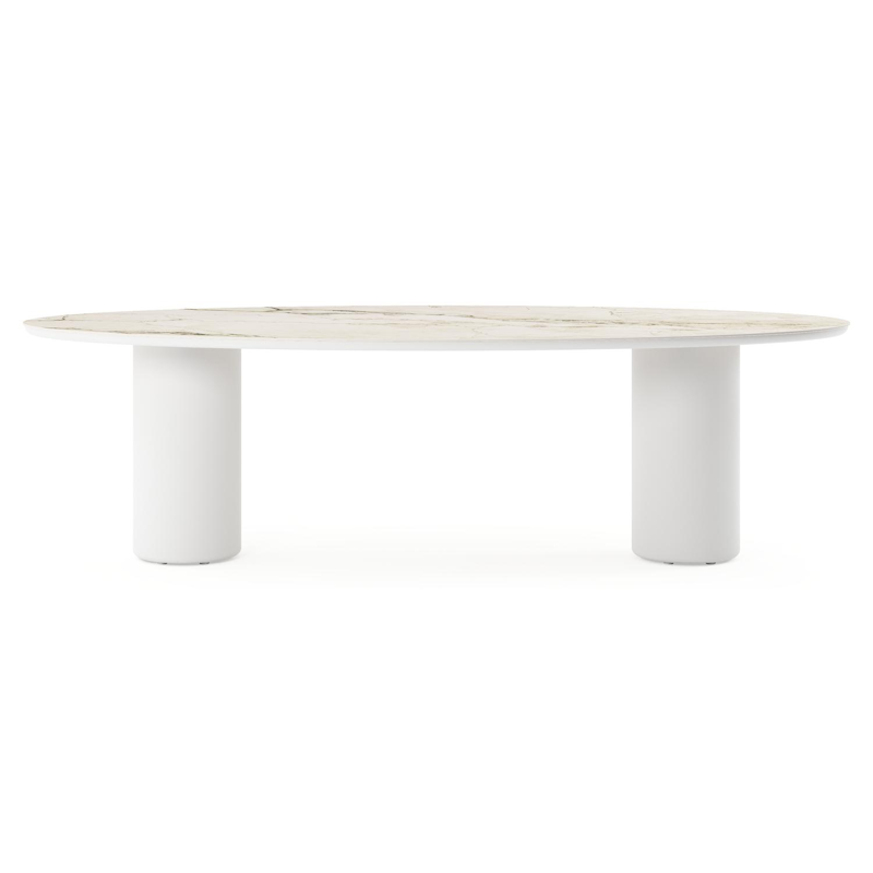 Table de jardin Amico oval en aluminium blanc et céramique pleine Colorado Dunes - Lg. 260 x Lrg. 125 x Haut. 73.5 cm