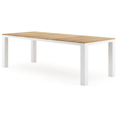 Nano tuintafel in wit aluminium en teak - L 240 x B 100 x H 75 cm