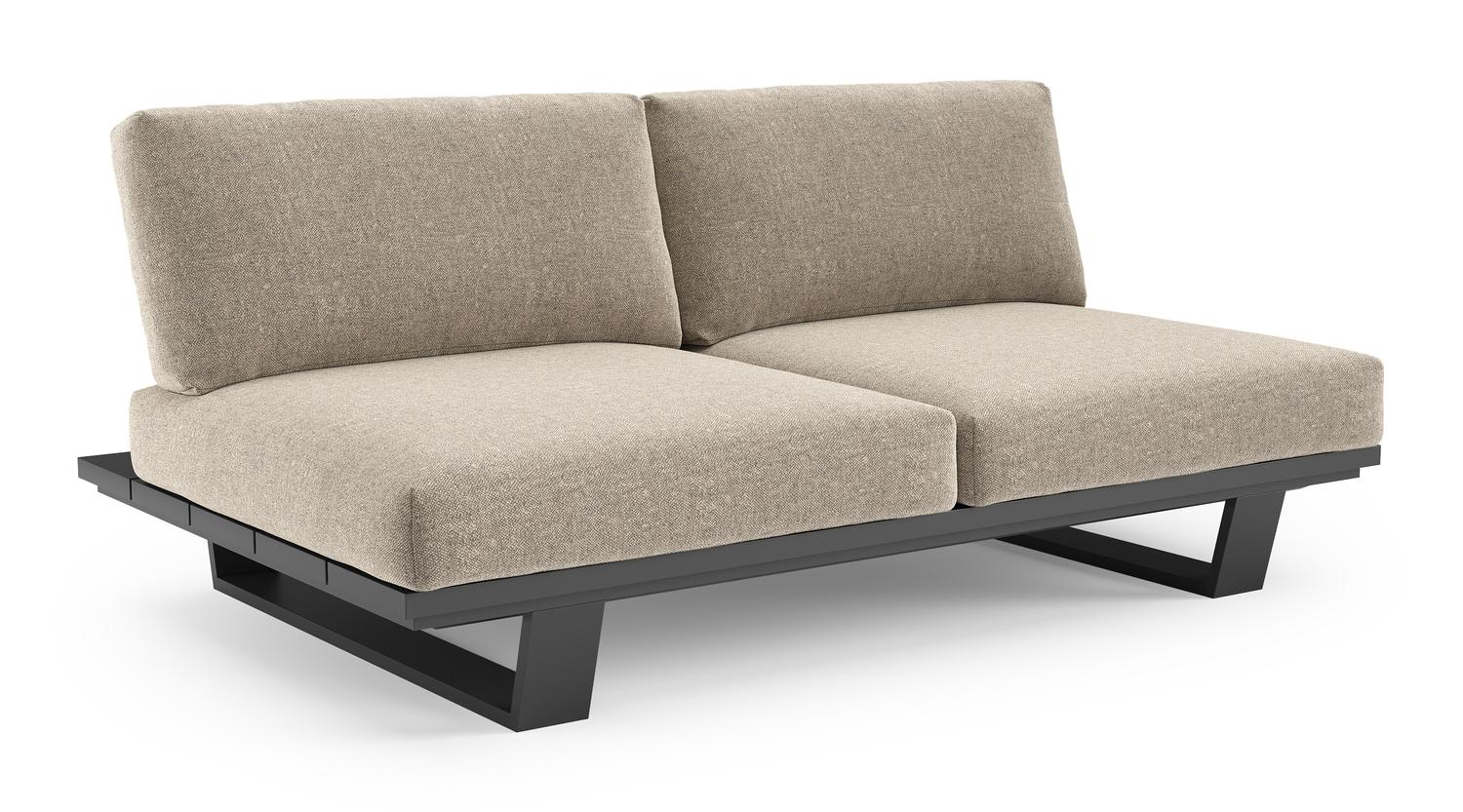 Pagino loungebank in zwart aluminium met chartres pewter all weather sunbrella® luxe kussen