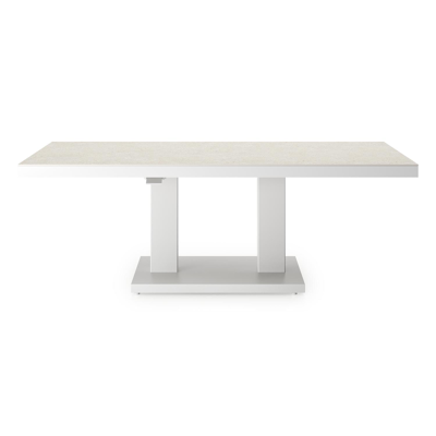 Cirello Pop up loungetafel in wit aluminium en beige volkeramiek - L 140 x B 80 x H 71,6 cm