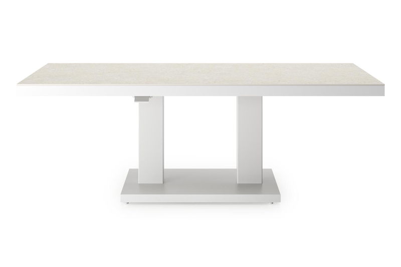 Cirello Pop up loungetafel in wit aluminium en beige volkeramiek - L 140 x B 80 x H 71,6 cm