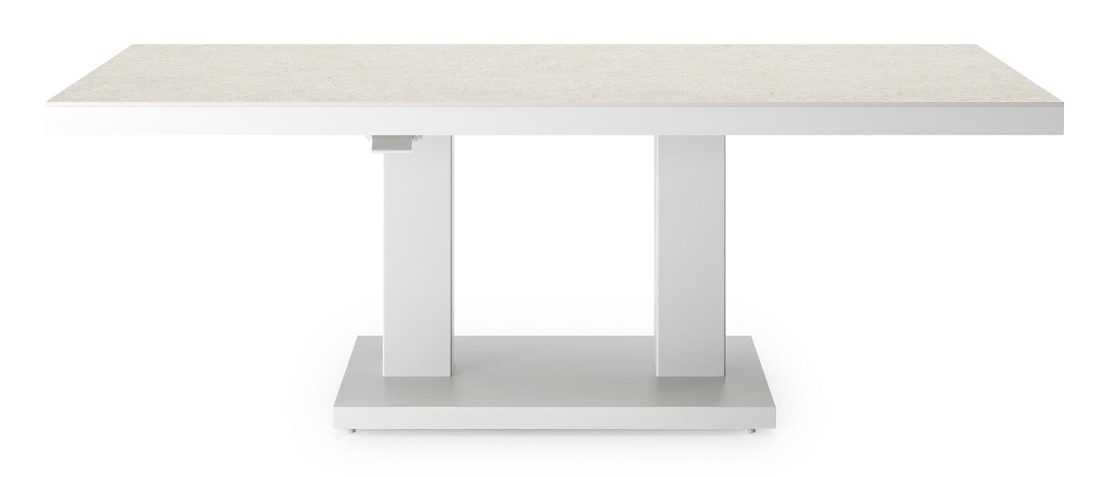 Cirello Pop up loungetafel in wit aluminium en beige volkeramiek - L 140 x B 80 x H 71,6 cm