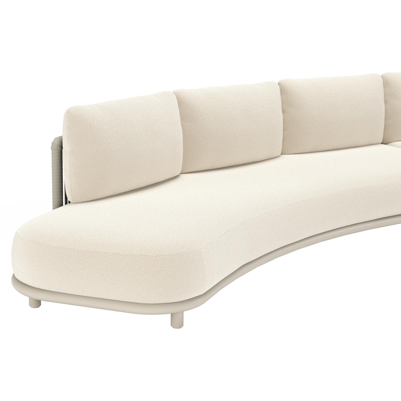 Lomano loungebank in beige aluminium en beige verticaal geweven luxe vlakke rope met Althea Off White all weather cosytica
