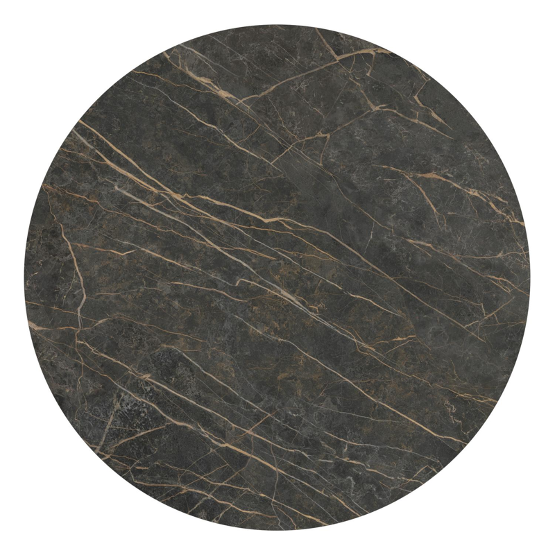 Amico low dining tuintafel rond in zwart aluminium en volkeramiek Black Obsession - Dia. 148 x H 61 cm