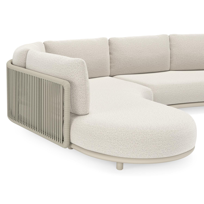 Lomano loungehoek in beige aluminium en beige verticaal geweven luxe vlakke rope met Firenze Natural all weather solica