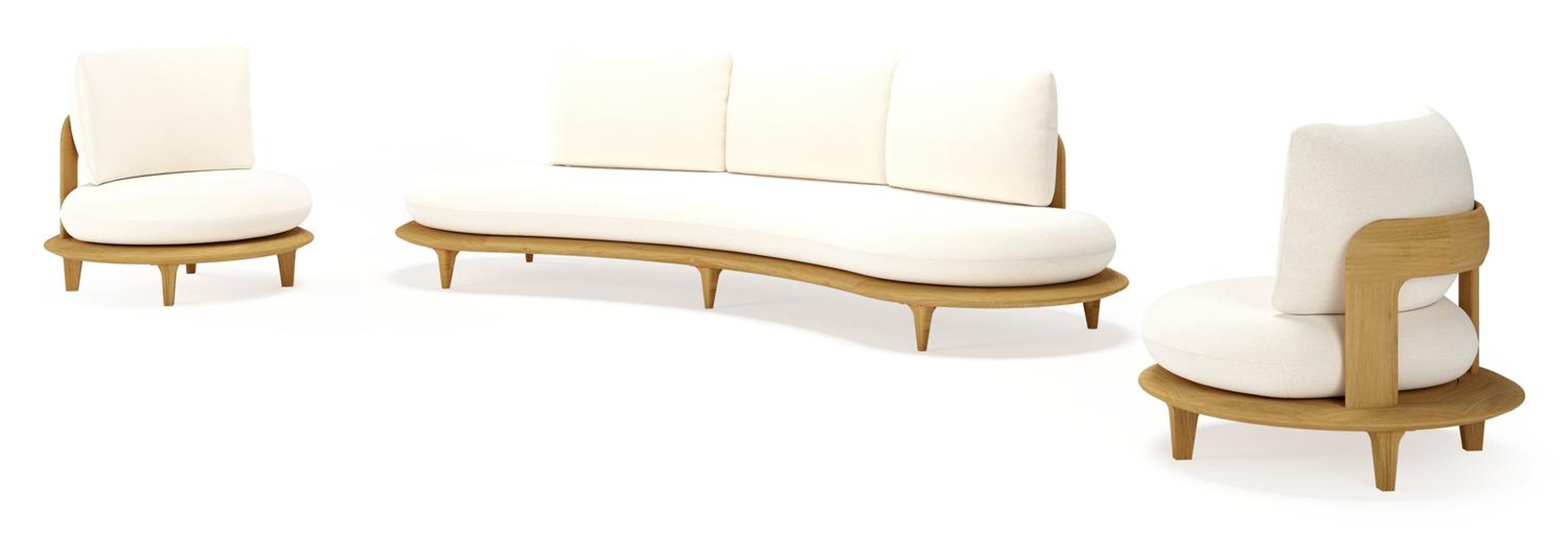 Salon de jardin Bomero en teck et coussins en all weather sunbrella® luxe natte white