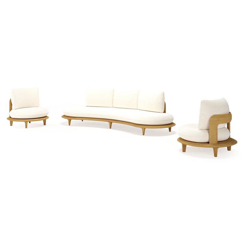 Bomero loungeset in teak met natte white all weather sunbrella® luxe kussen