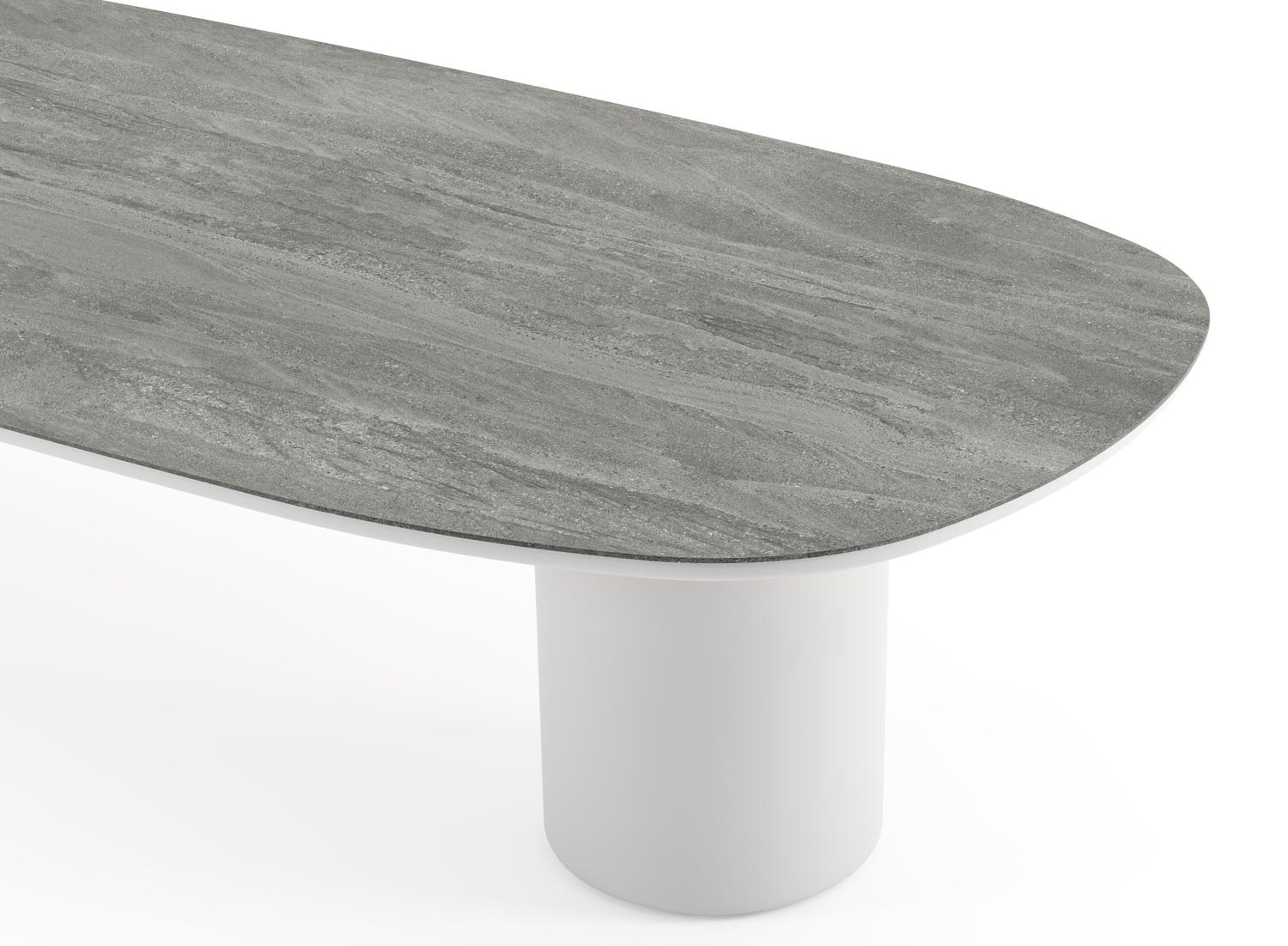 Table de jardin low dining Amico bombo en aluminium blanc et céramique pleine Aspen Grey - Lg. 320 x Lrg. 130 x Haut. 61 cm