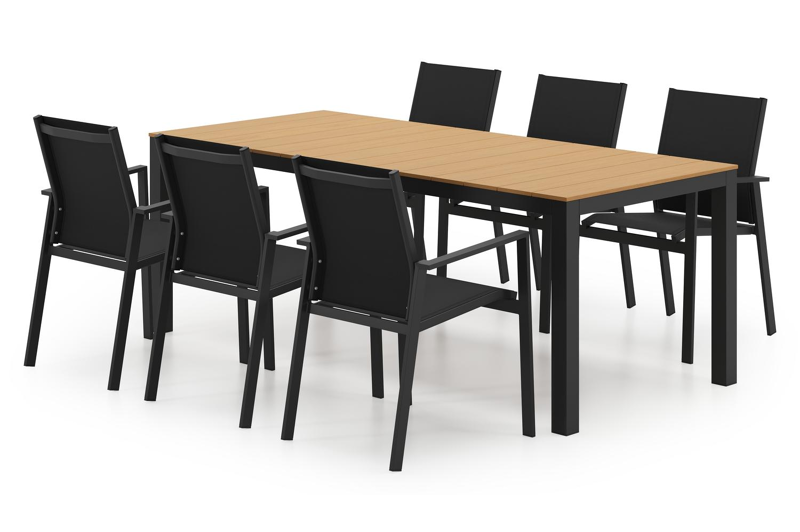 Toma tuinset in zwart aluminium en polywood met 6 Bahia tuinstoelen