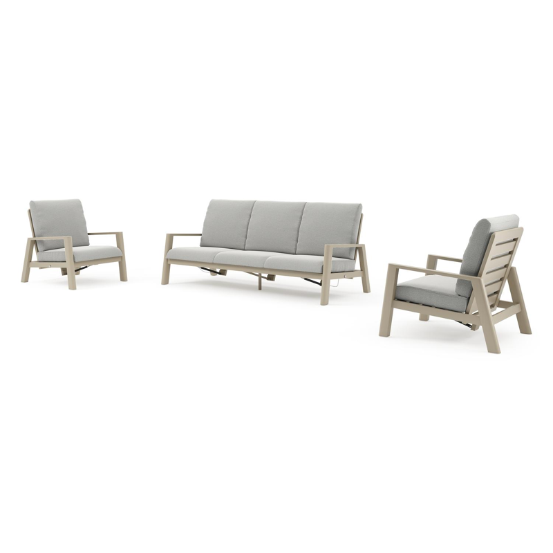 Cirello loungeset in beige aluminium met savane nimbus all weather sunbrella® luxe kussen