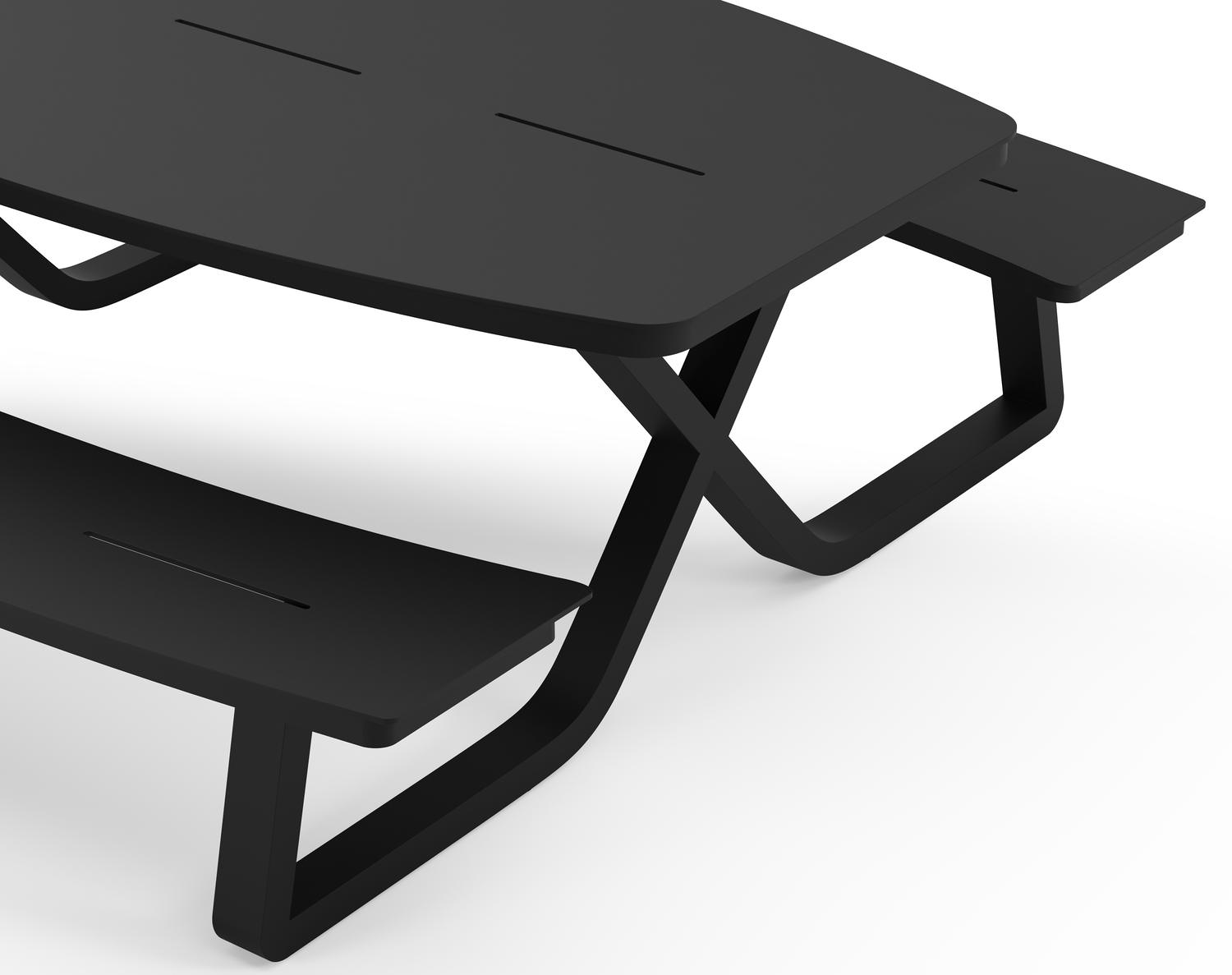 Alora picknicktafel rechthoekig in zwart aluminium - L 200 x B 214 x H 74 cm