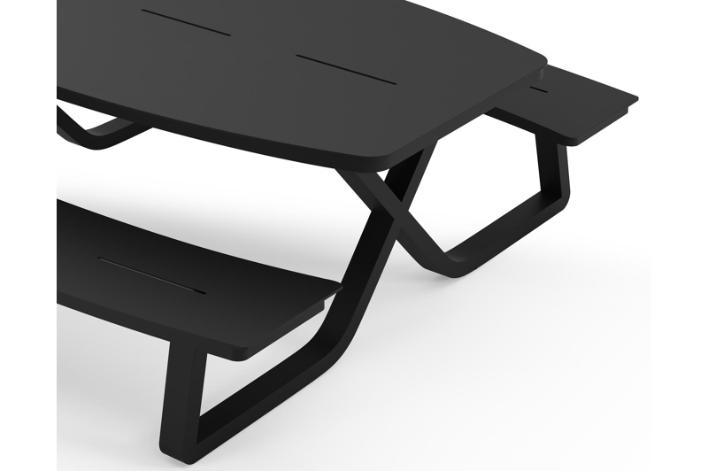 Alora picknicktafel rechthoekig in zwart aluminium - L 200 x B 214 x H 74 cm