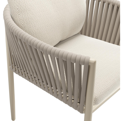 Chaise de jardin Organo en aluminium beige et corde luxe plate beige tissée verticalement avec coussin en marbre All Weather Sunbrella® Luxe Lopi