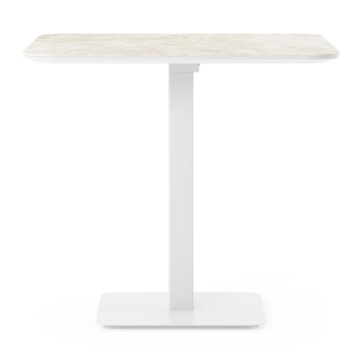 Table de jardin inclinable Fano carré arrondi en aluminium blanc et céramique pleine Rapolano Lg. 80 x Lrg. 80 cm