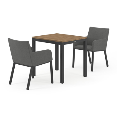 Feltro tuinset in zwart aluminium en naturel teak tafelblad met 2 Rivo tuinstoelen