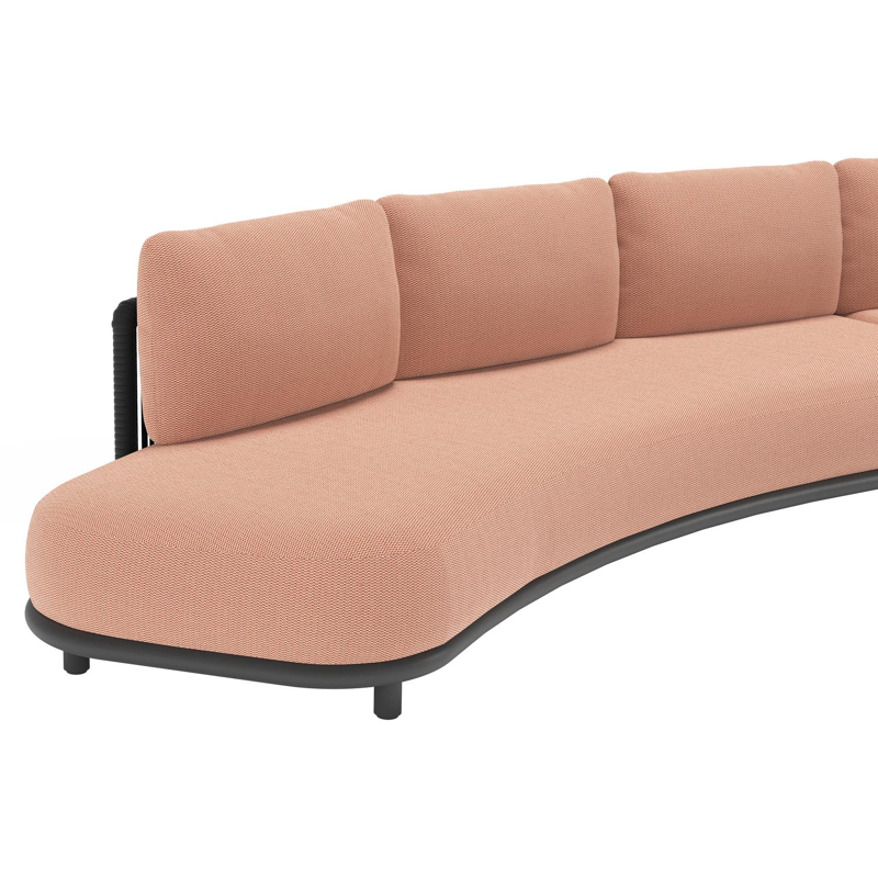 Lomano loungebank in zwart aluminium en beige verticaal geweven luxe vlakke rope met lopi fawn all weather sunbrella® luxe kussen