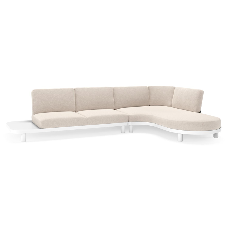 Donato loungehoek in wit aluminium met all weather sunbrella® luxe Slow Farafra kussen