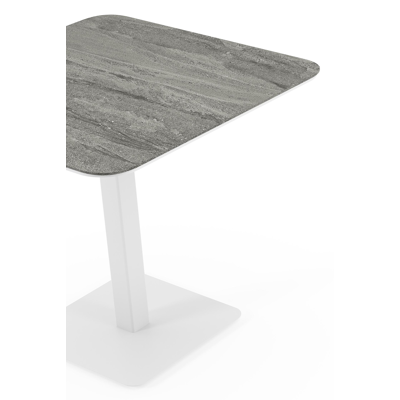 Fano kantelbare tuintafel afgerond vierkant in wit aluminium en volkeramiek Aspen Grey - L 80 x B 80 x H 72.5 cm