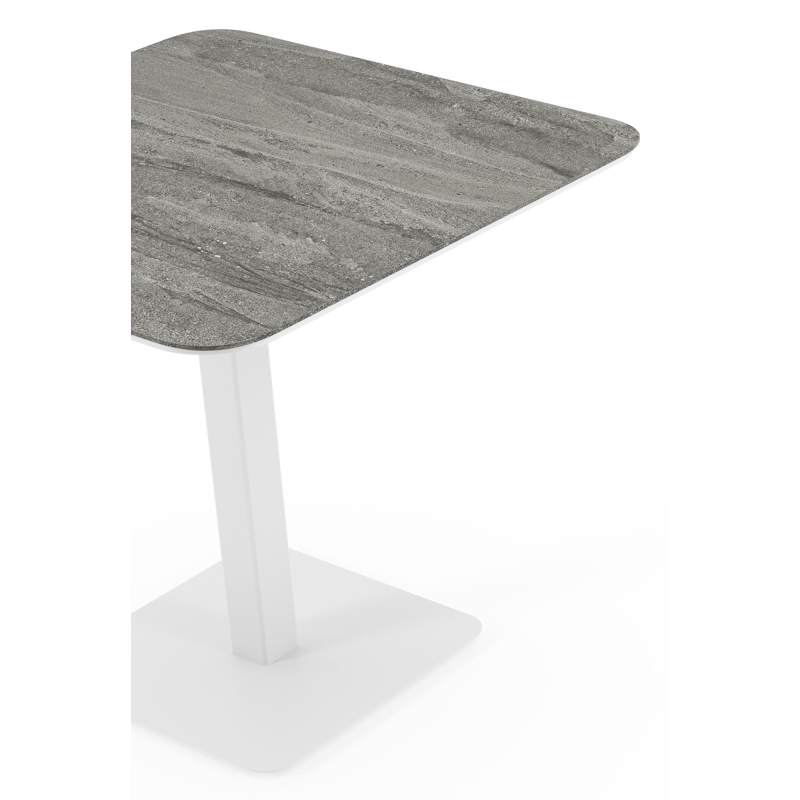 Fano kantelbare tuintafel afgerond vierkant in wit aluminium en volkeramiek Aspen Grey - L 80 x B 80 x H 72.5 cm